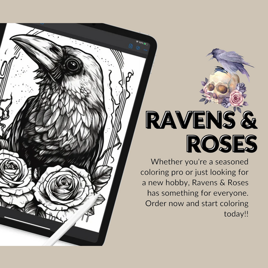 Ravens & Roses Coloring Pages For Adults - SPIRITUAL DOWNLOADS
