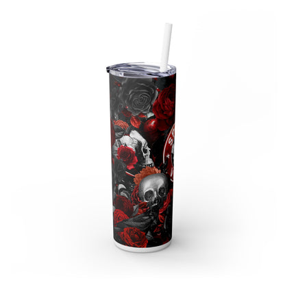 Spooky Vibes Skull Red Skinny Tumbler with Straw, 20oz