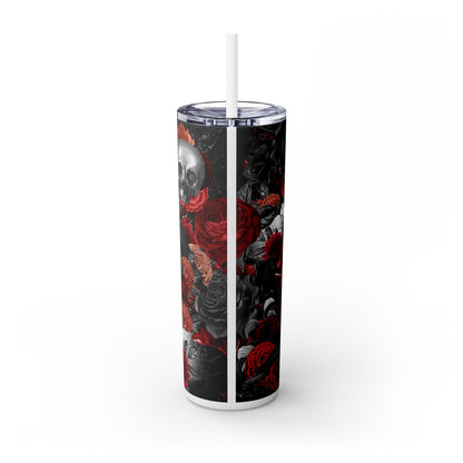 Spooky Vibes Skull Red Skinny Tumbler with Straw, 20oz