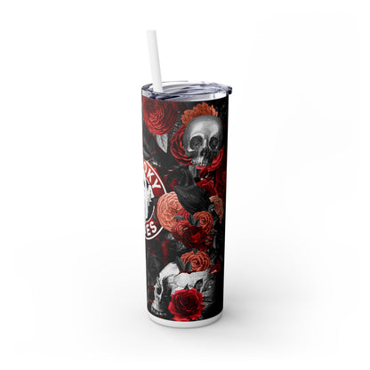 Spooky Vibes Skull Red Skinny Tumbler with Straw, 20oz