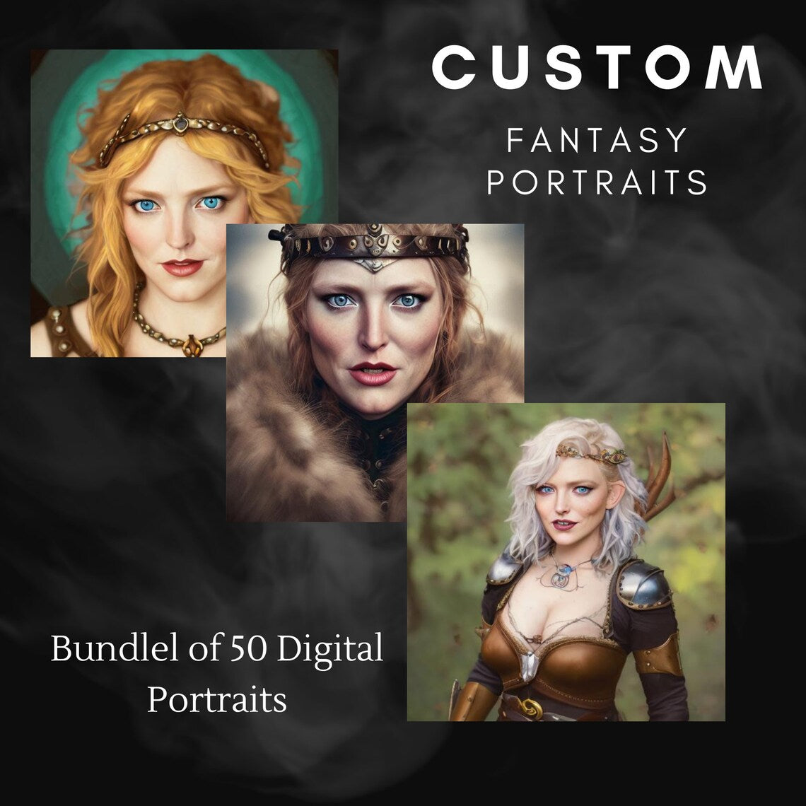 Custom Personal Portraits - Fantasy Portraits Bundle - Fantasy Lover Birthday Gift Idea For Her - Digital Art Print - SPIRITUAL DOWNLOADS