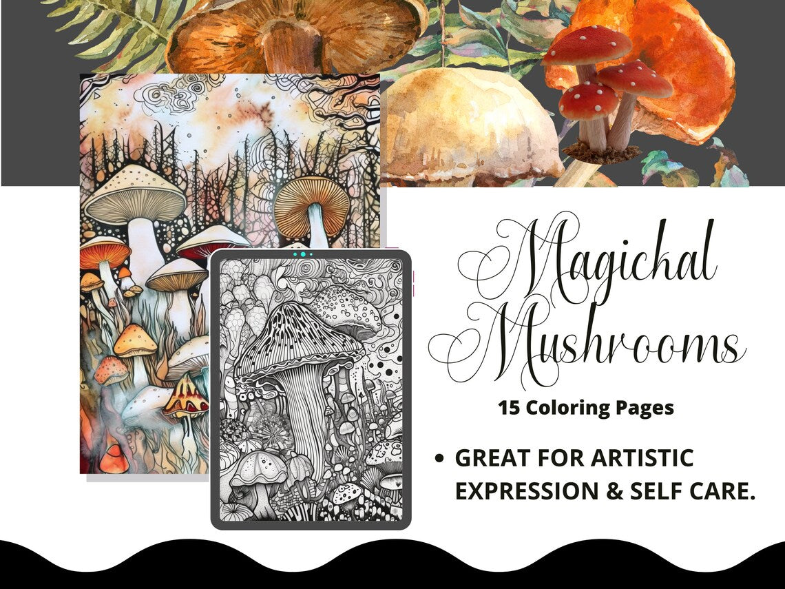 Mushroom Coloring Pages For Adults, Coloring Pages Printable, Witchy Self Care Gifts For Spiritual Women, Gifts For Witches