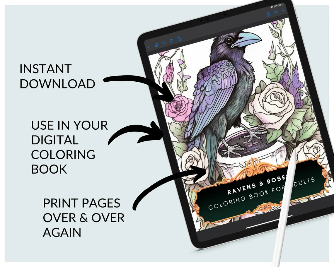 Ravens & Roses Coloring Pages For Adults