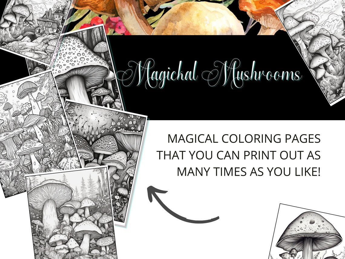 Mushroom Coloring Pages For Adults, Coloring Pages Printable, Witchy Self Care Gifts For Spiritual Women, Gifts For Witches